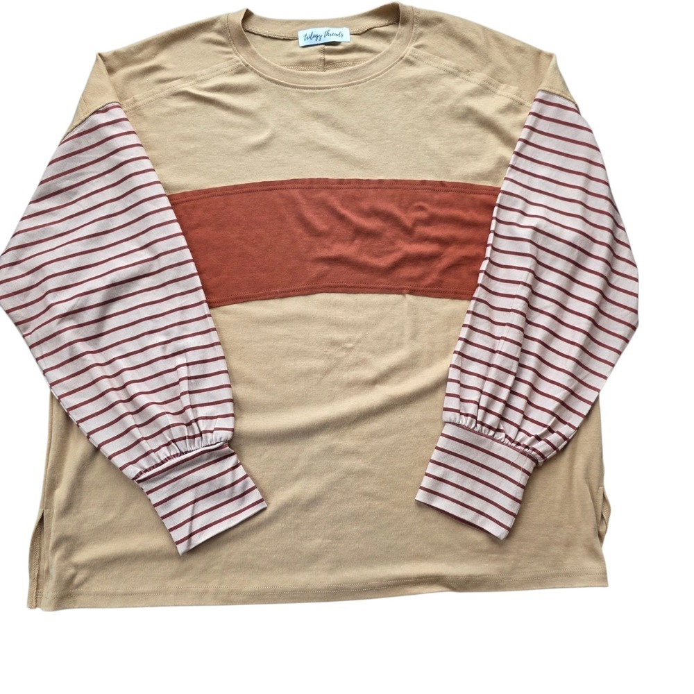 Trilogy‎ Threads Women's Fall Pullover Sweater Tan & Burnt Orange 2XL #1183